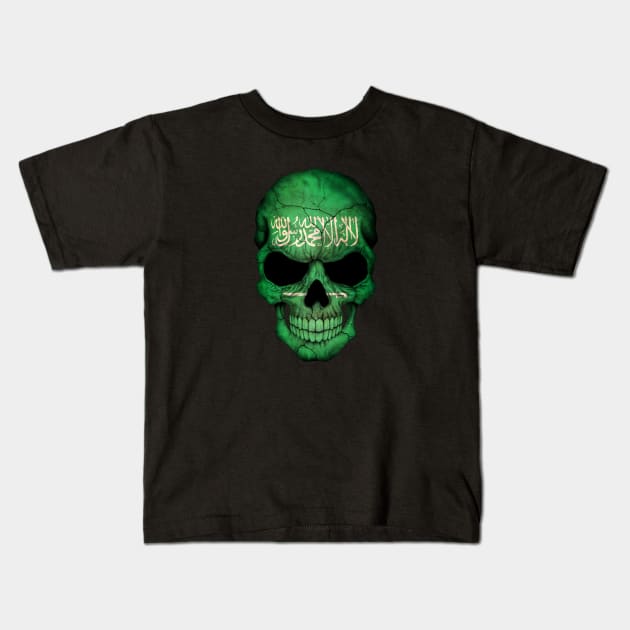 Saudi Arabian Flag Skull Kids T-Shirt by jeffbartels